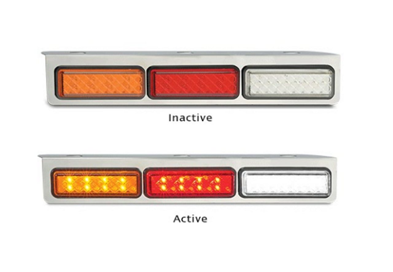 Stop, Tail, Indicator, Reverse Light Multi-Volt 12v & 24v Blister Twin Pack Chrome Backing. LED Auto Lamps 135CARWM2