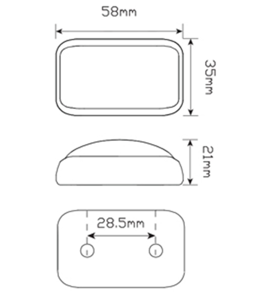 LED WHITE FRONT MARKER LAMP LED AUTOLAMPS BLACK MOUNT L=58MM W=35MM
