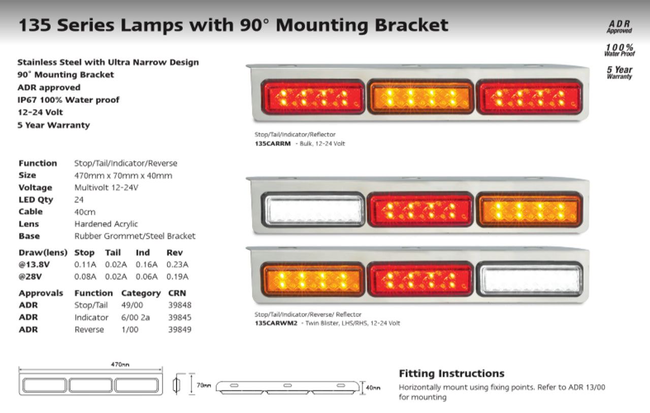 Stop, Tail, Indicator, Reverse Light Multi-Volt 12v & 24v Blister Twin Pack Chrome Backing. LED Auto Lamps 135CARWM2
