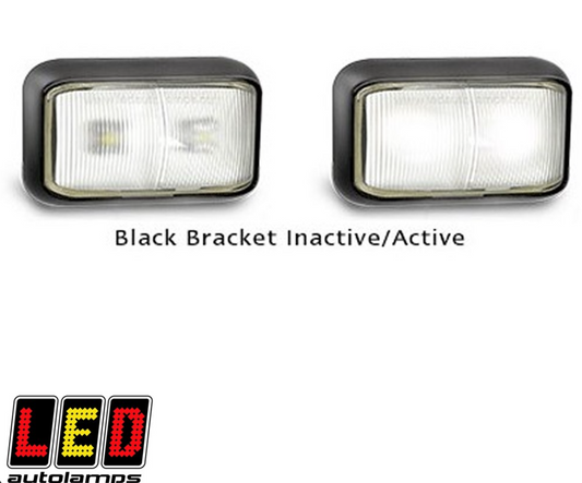 LED WHITE FRONT MARKER LAMP LED AUTOLAMPS BLACK MOUNT L=58MM W=35MM