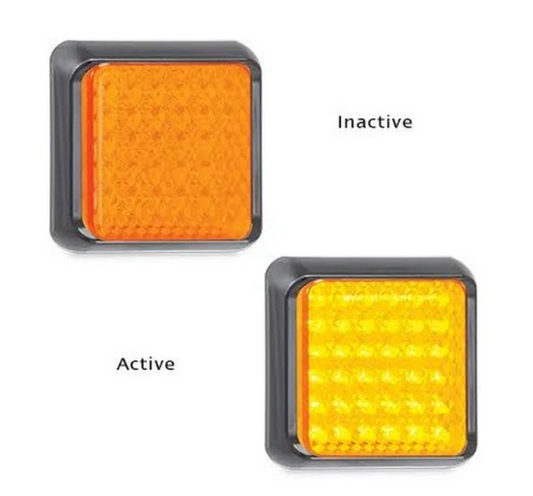 Indicator Light Single Function Lamp Multi-Volt 12v & 24v. Black Housing Amber Lens & Amber LED. LED Auto Lamps