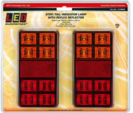 LED Autolamps 12V LED Stop/Tail/Indicator Lamp With Reflex Reflector 2 Pack - 151BAR2